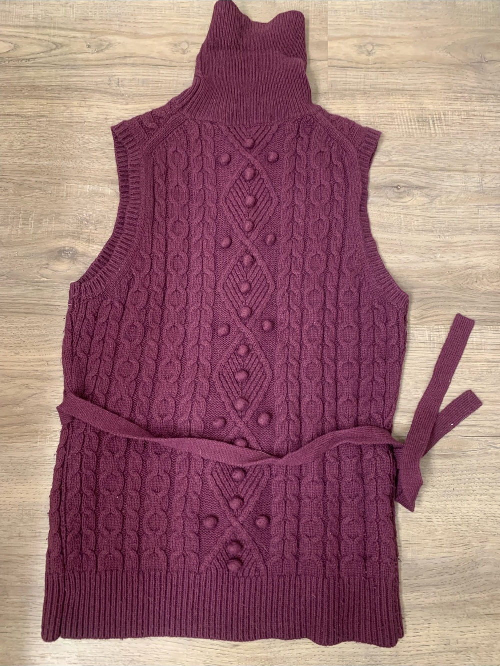 Sleeveless Turtleneck Cable Knit Sweater Sz Large Wool Angora Cashmere